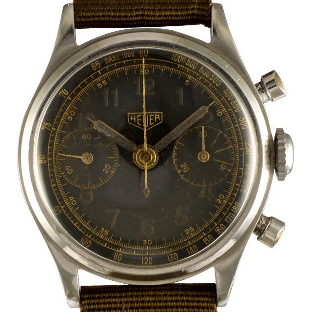 1942 Heuer Chronograph Military black gilt dial