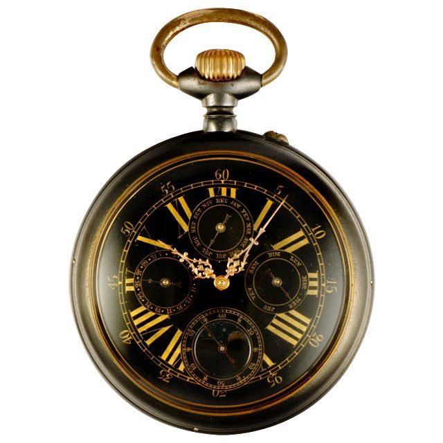 1900 goliath  Full calendar Moon-phases  gun metal pocket watch